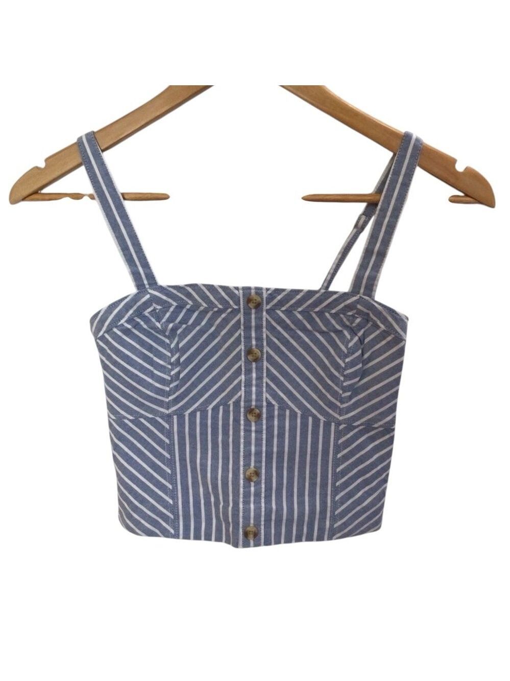ABERCROMBIE & Fitch Blue&White Striped Button-Front Crop Top Women’s Tank